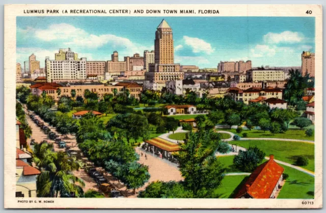 Lummus Park and Down Town Miami, Florida - Postcard