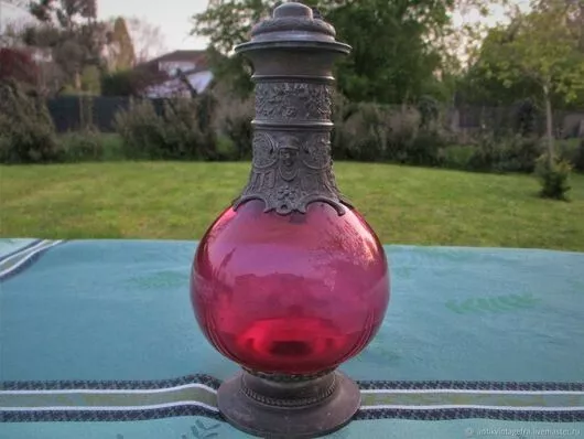 Carafe ancienne Angelot cristal étain Renaissance XIXe siècle Antique decanter