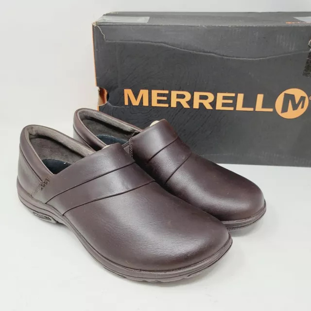MERRELL WOMEN'S CLOGS Sz 7 W Dassie Stitch Slip On Shoes Brown Leather ...