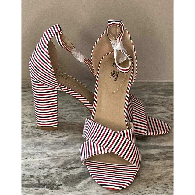 Cushion Walk by Avon 4” Heel Sandals Red White Blue Fabric Size 8M Ankle Strap