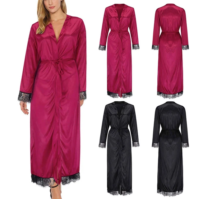 Women Sexy Long Silk Kimono Dressing Gown Bath Corset Lingerie for Women Fishnet