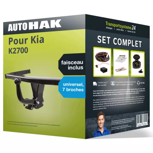 Pack Attelage Auto Hak pour Kia K2700 04- col de cygne et Faisceau u. 7 broches