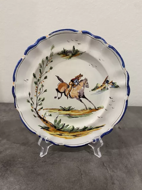 Italian HAND PAINTED Pottery Ceramic Plate Horse Riding Equestrian Dish ITALY