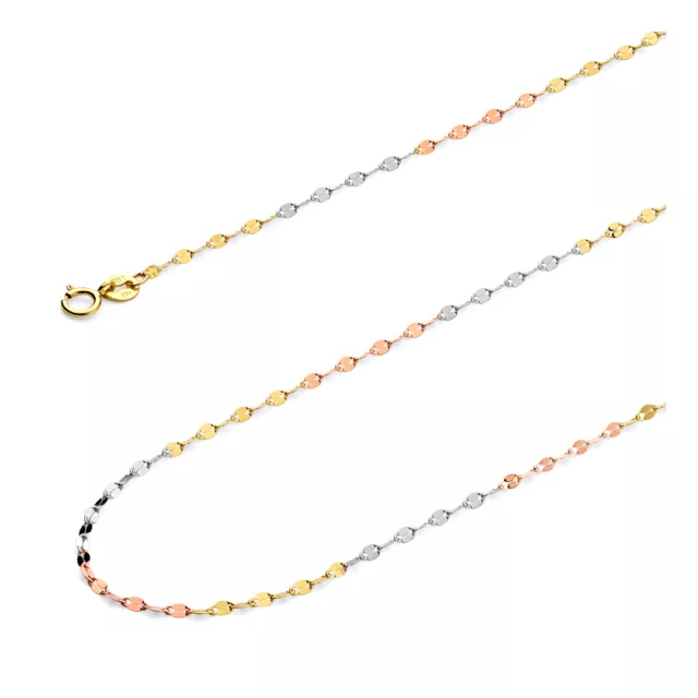 Wellingsale 14k Tri Color Gold Solid 1.7mm Twisted Mirror Chain Necklace