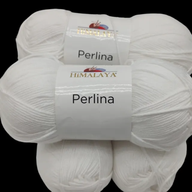 4 Skeins Himalaya Perlina Yarn (100g/317yds) Color White Lot 7276 Cotton/Acrylic