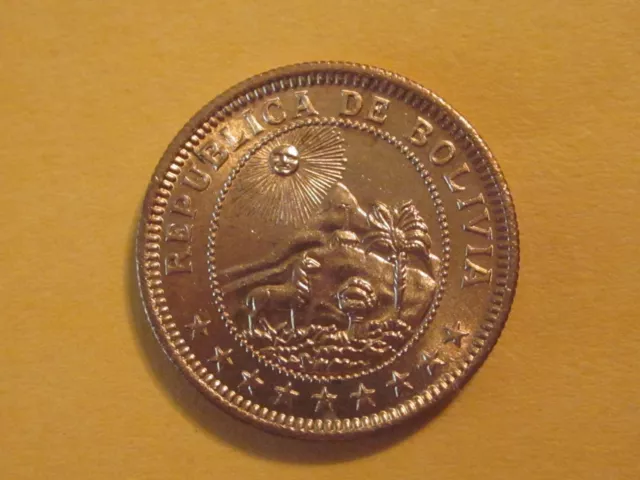 1951 Bolivia 1 Boliviano coin  sweet classic coin uncirculated beauty, animal