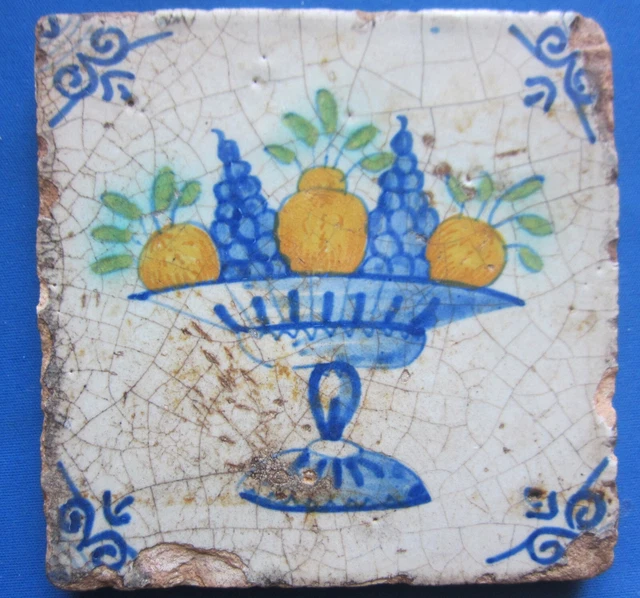 Antique Delft tile - 17th century - fruit on tazza