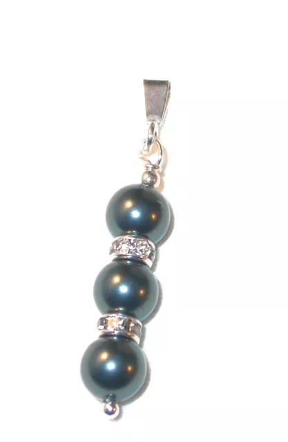 TAHITIAN TEAL Pearl Pendant Drop Sterling Silver Swarovski Crystal Elements