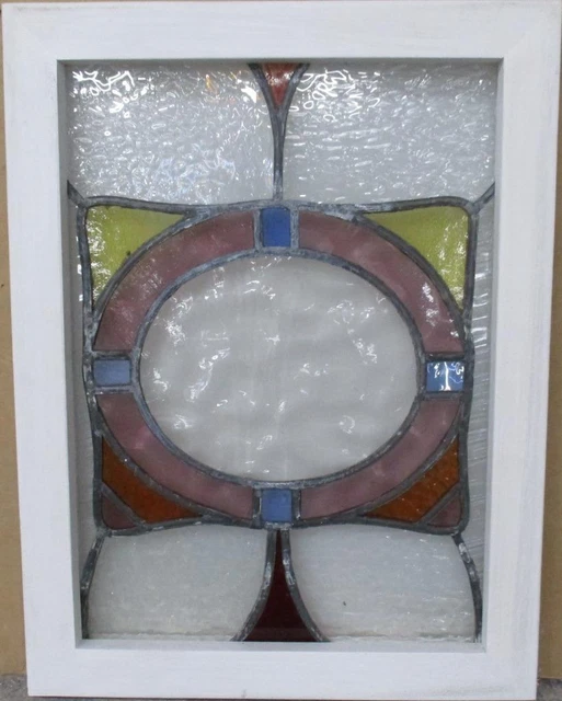 OLD ENGLISH LEADED STAINED GLASS WINDOW Pretty Abstract 15" x 19.75"