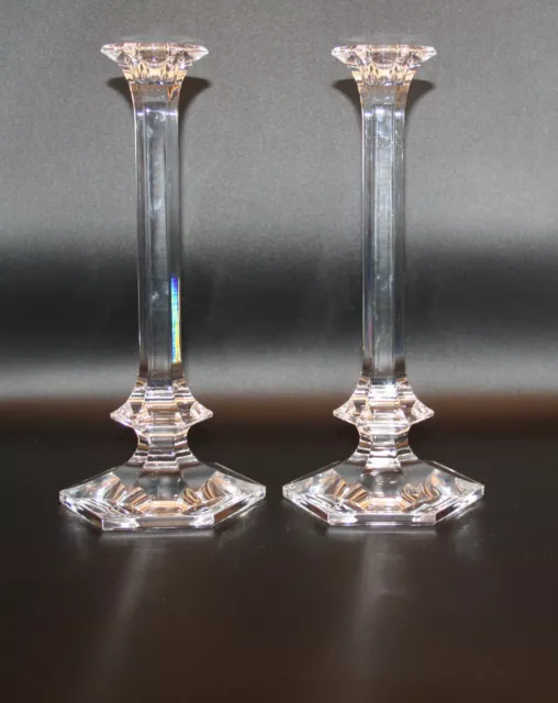 Val St. Lambert Crystal Candlesticks, Elysee pattern, 11-1/4 signed pair