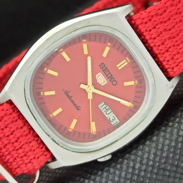 RARE OLD SEIKO 5 AUTOMATIC 7019A VINTAGE JAPAN MENS D/D RED WATCH 562d ...