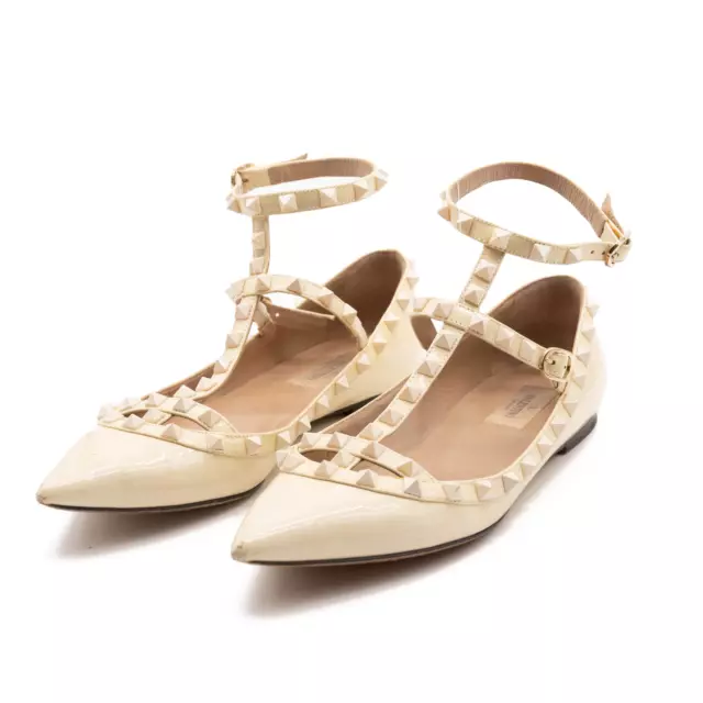 Valentino Rockstud Cage Patent Ballerina Flat, Ivory