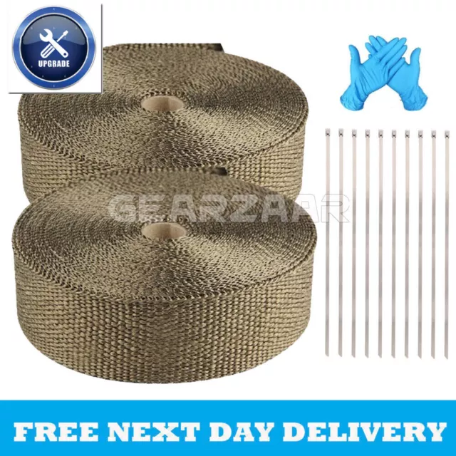 30M Titanium Gold Heat Wrap Tape Exhaust Insulating Downpipe Manifold 20 Ties SV