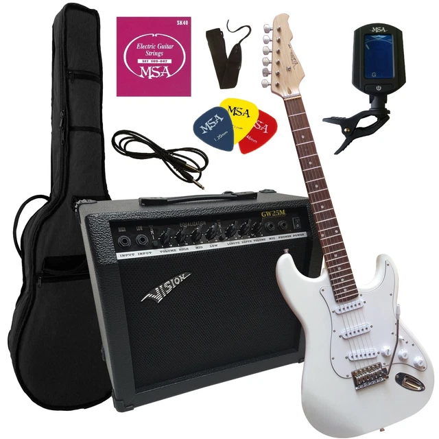E GITARRE weiss ELEKROGITARRE AHORN FINGERBOARD SET 45W VERSTÄRKER MIKRO EINGANG