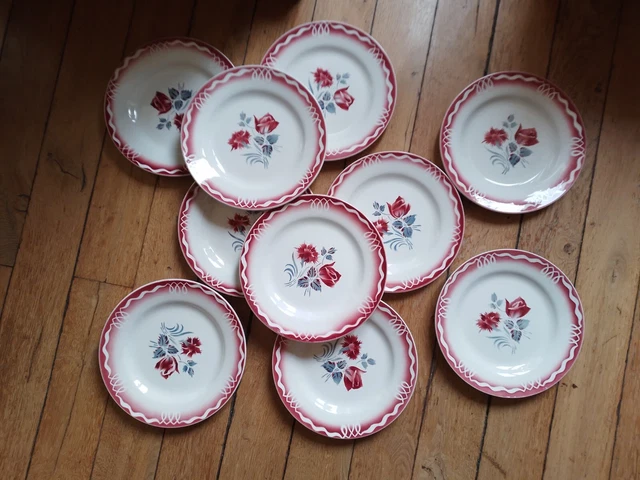 10 assiettes plates Digoin Marjolaine . excellent état , comme neuves