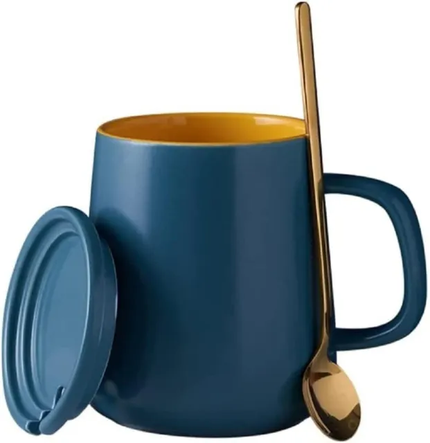 400ml Keramik Kaffeetassen Set Kaffeebecher mit Deckel und Löffel Teetasse