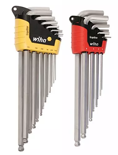 WIHA 66982 ErgoStar Ball End Hex L-Key, Inch and Metric, 22-Piece