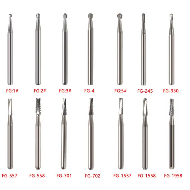 10-100 FG Dental Carbide Burr Burs Drills FG 2/3/4/5/701/330/1558 for High Speed