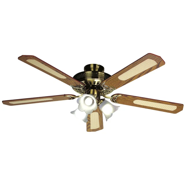 Ventilateur De Plafond En Bois Et Fer Naturel Foncé Et Argent, 132 X 40 Cm Sirocco Dc B46be