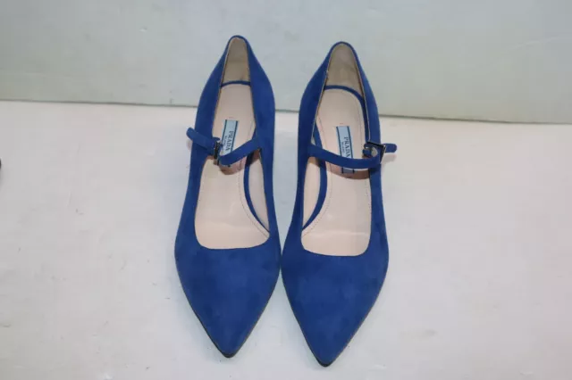 Authentic Prada Blue Suede Point Toe Pumps with Strap Size 38.5 3