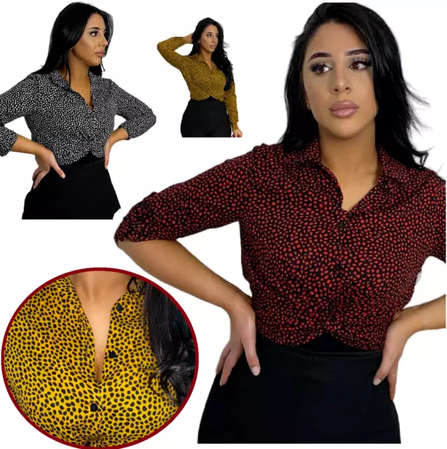 Bolero kurzes Oberteil Tupfen Damen Knopf geschnittene Achselzucke Kragen Damen Shirt Oberteile