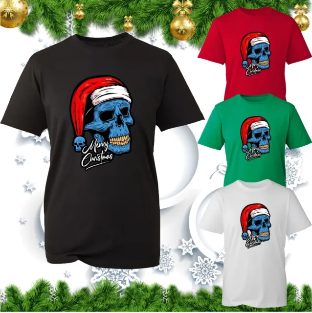 Santa Skull Merry Christmas T-Shirt Skeleton Skull Scary Santa Claus Xmas Top