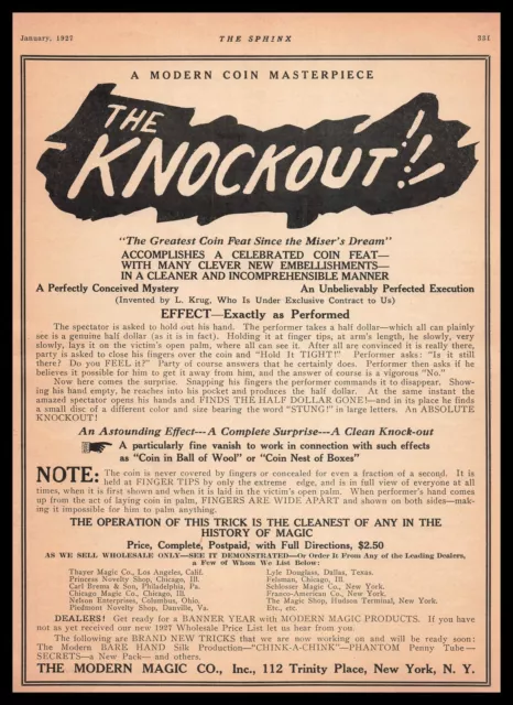 1925 The Modern Magic Company New York NY "The Knockout" Trick Vintage Print Ad
