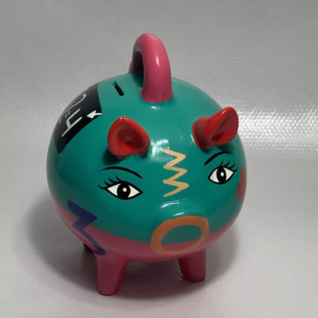Vintage Mexican Art Pottery Piggy Bank Hand Painted Ceramic Clay Mexico kids
