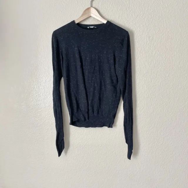 Whistles Sparkle Knit Black Metallic Pullover Sweater Split Hem Sleeves Size 8 3