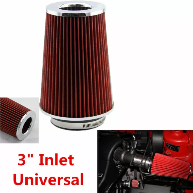 3" Inlet Auto Long Ram Cold Air Intake Filter Cone Filter Red Universal KN Types