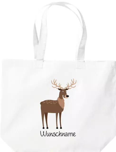 Beutel lustige Tiere Hirsch mit Wunschname, Logo Motiv extra große Tasche