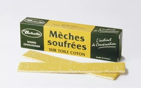 MECHE SOUFREE SOUFRE SUR TOILE COTON 12 =  500 GRAMMES aseptiser fut en bois