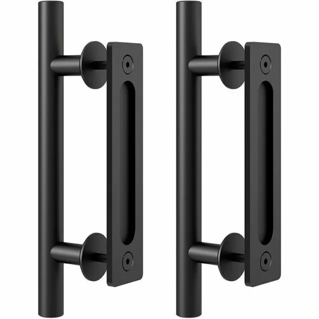 2x 12" Sliding Barn Door Handle Pull and Flush Gate Hardware Kit Set Matte Black