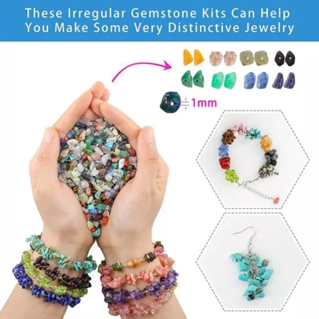 Natural Irregular Gemstones Beads Kit Jump Rings Ear Hooks Pliers Lobster Clasps