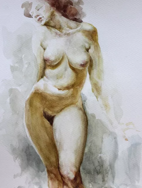 FEMALE Nude Watercolor ORIGINAL Woman Figure Impressionist realism modern 3