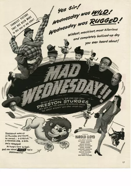 MAD WEDNESDAY Harold Lloyd 1950 Movie Promo Vintage Ad