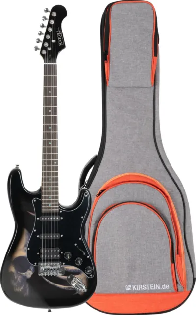 ST E-Gitarre Elektrische Gitarre Humbucker Tremolo Skull Totenkopf Gigbag Set