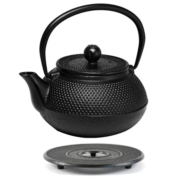 AVANTI Hobnail Cast Iron Tea Pot 600ml Black BONUS TRIVET & STRAINER! RRP $79.95