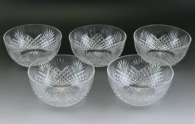 5 Antique American Brilliant Cut Glass Hawkes Strawberry Dessert Bowls