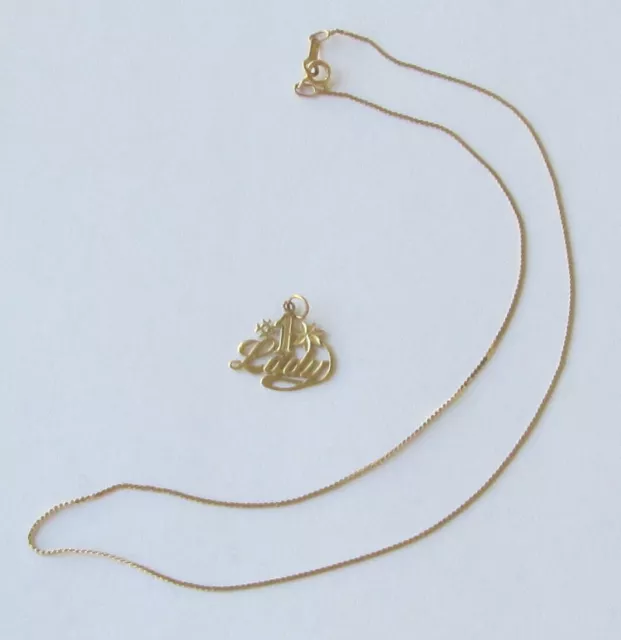 14K Gold Necklace with #1 Lady Charm Pendant 2 Grams not scrap