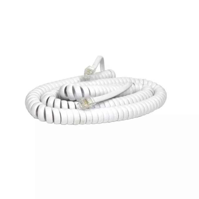 RJ10 to RJ10 Cable For Telephone Handset Coiled Curly Lead Cord Wire WHITE 3