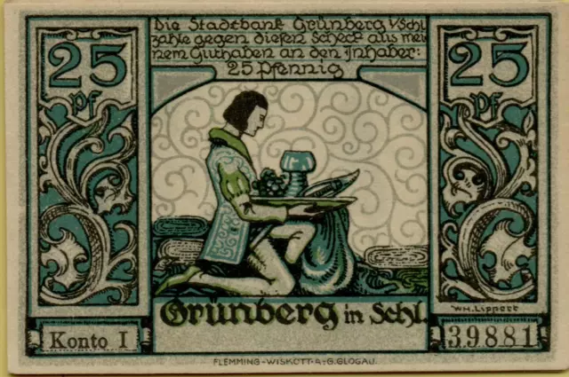 4987: 5 verschiedene Banknoten Notgeld Grünberg in Schlesien 1921