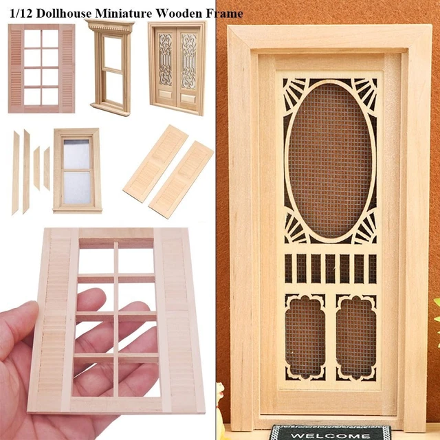 DIY Double Window Wooden Frame Doll House Window Glass Plate Doll Furniture