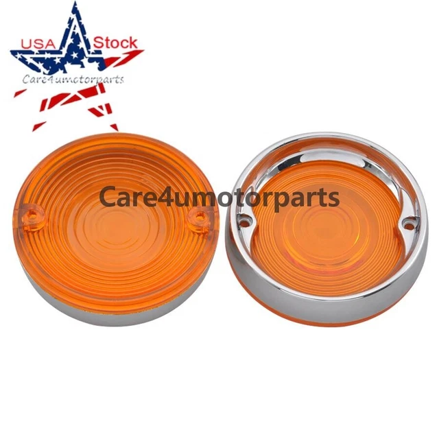 Chrome Turn Signal Light Bezels yellow Lens Trim Ring For Harley Touring 1986 up