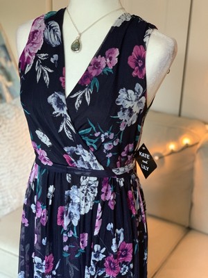 Kate and Lily beautiful black floral dress size 8 NEW polyester 118.00