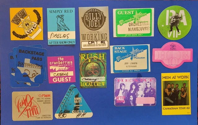 Lot Assorted Backstage Passes Lot, Heart, Rush, Billy Joel... 80's-90's
