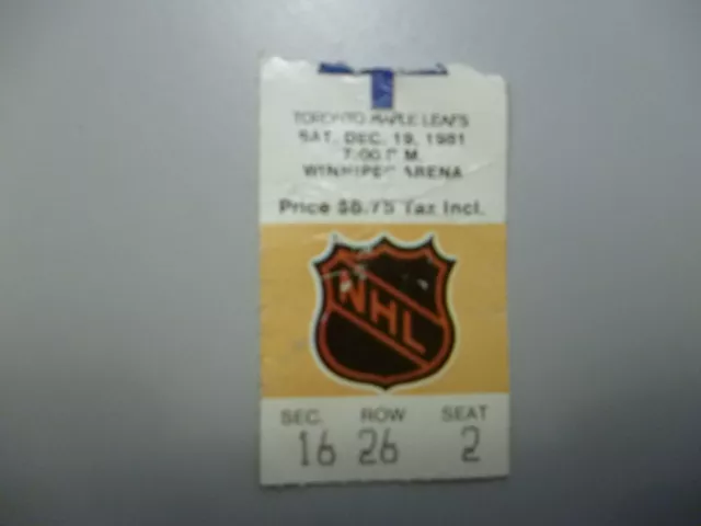 Toronto Maple Leafs at Winnipeg Jets Dec 19/81 Ticket Stub