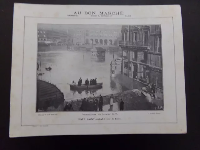 Héliogravure Au bon marché " Inondations de janvier 1910, Gare Saint-Lazare "