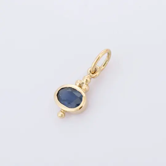 14K YELLOW GOLD Natural Blue Sapphire Charm Pendant Gemstone Fine Gold ...