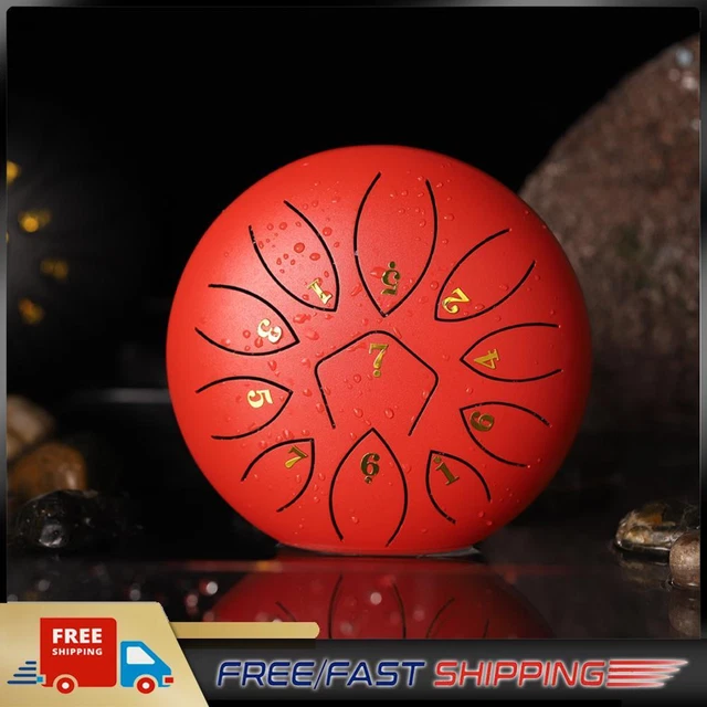 6 Inch 11-Note Tongue Drum with Drumsticks Hand Pan Ethereal Drums (Red)